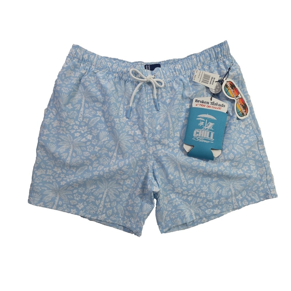 roken Threads Mens XL Swim Trunks New Light Blue Floral‎ Board Shorts Mesh Lined
